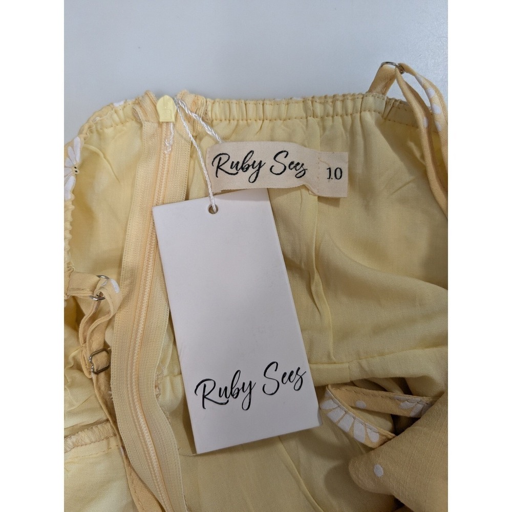 Ruby Sees Womens Daisy Babydoll Mini Dress 10 NWT Butter Yellow Spaghetti Strap
